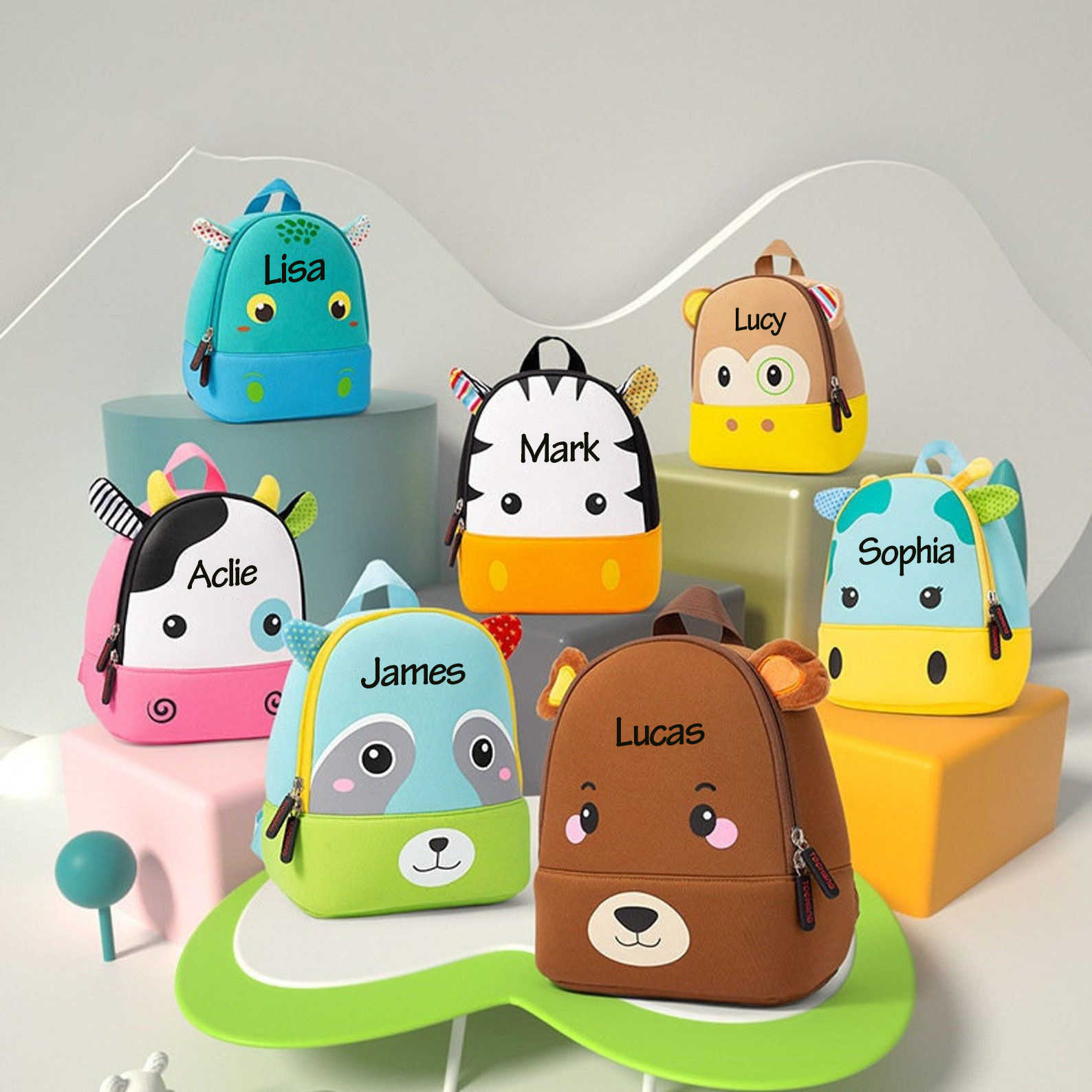 Personalized Kindergarten Cartoon Animals Backpack