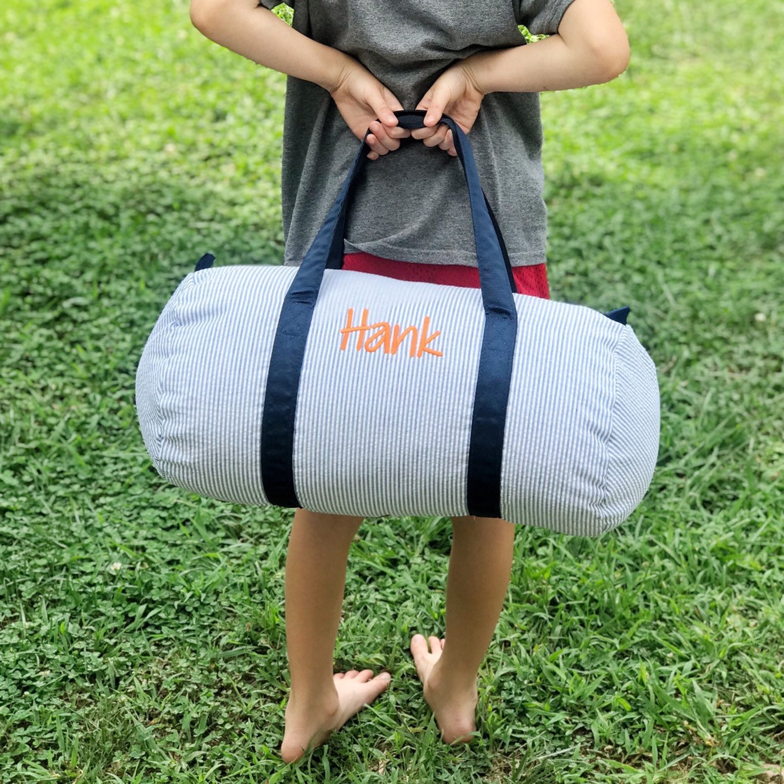 Personalized Embroidery Seersucker Duffle Bag