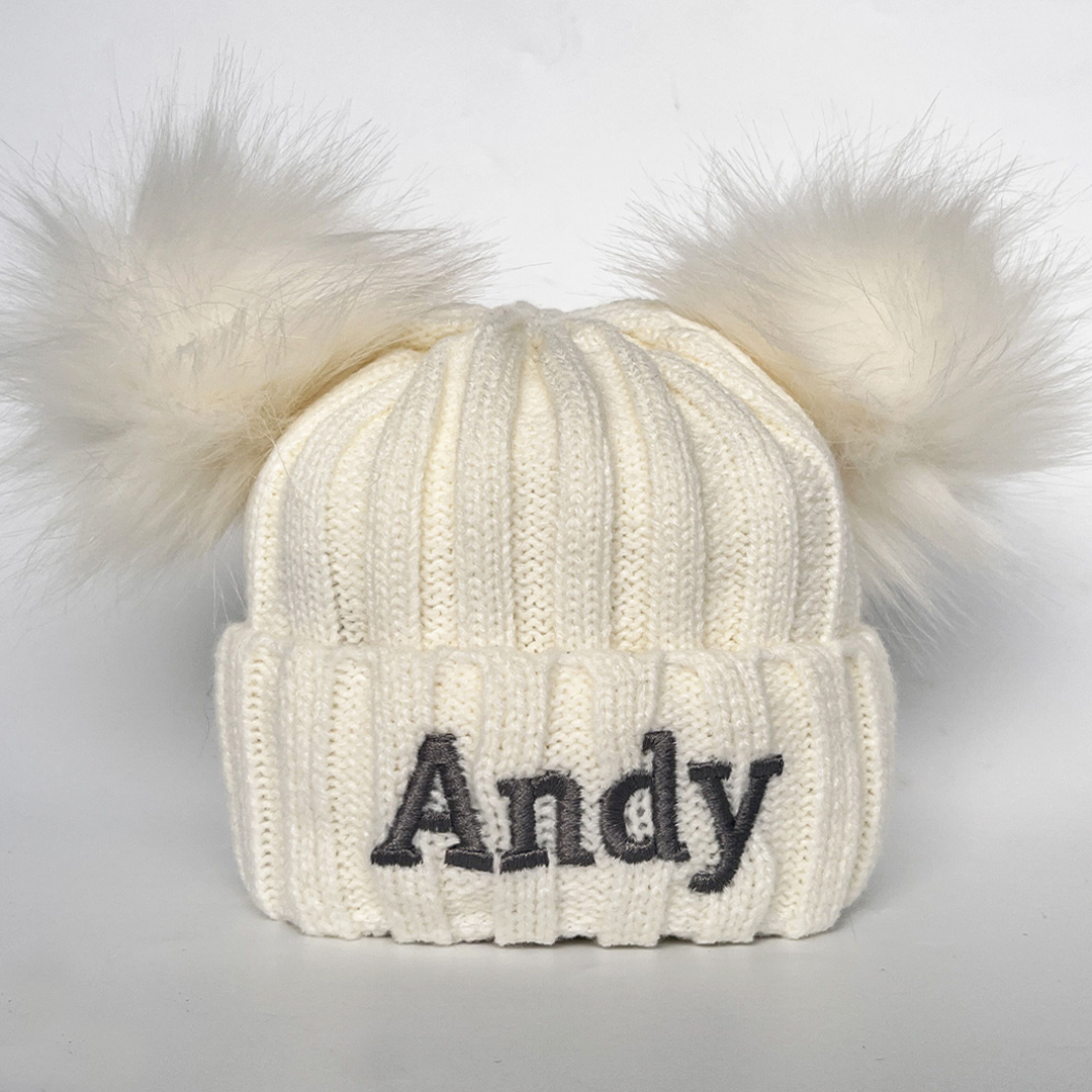 Personalized Embroidery Kid Pom Pom Hat and Scarf for Comfort & Unique | HSKid01