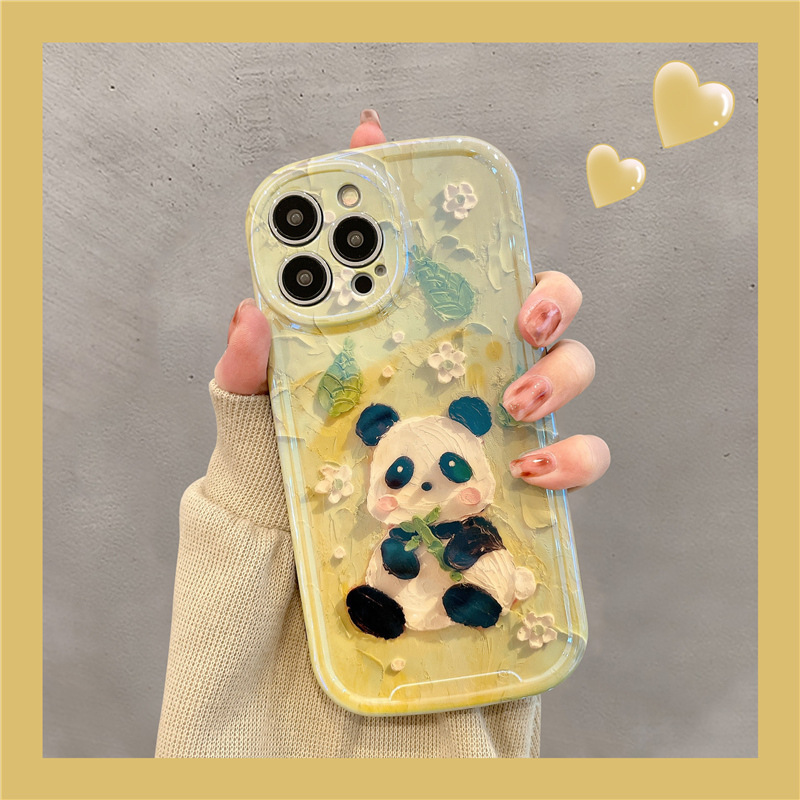 Cute Panda Cat Oil Painting Phone Case