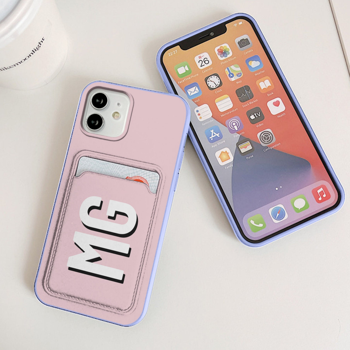 Personalised Monogram Silicone Phone Cover Case with Card Pocket | OFCase003