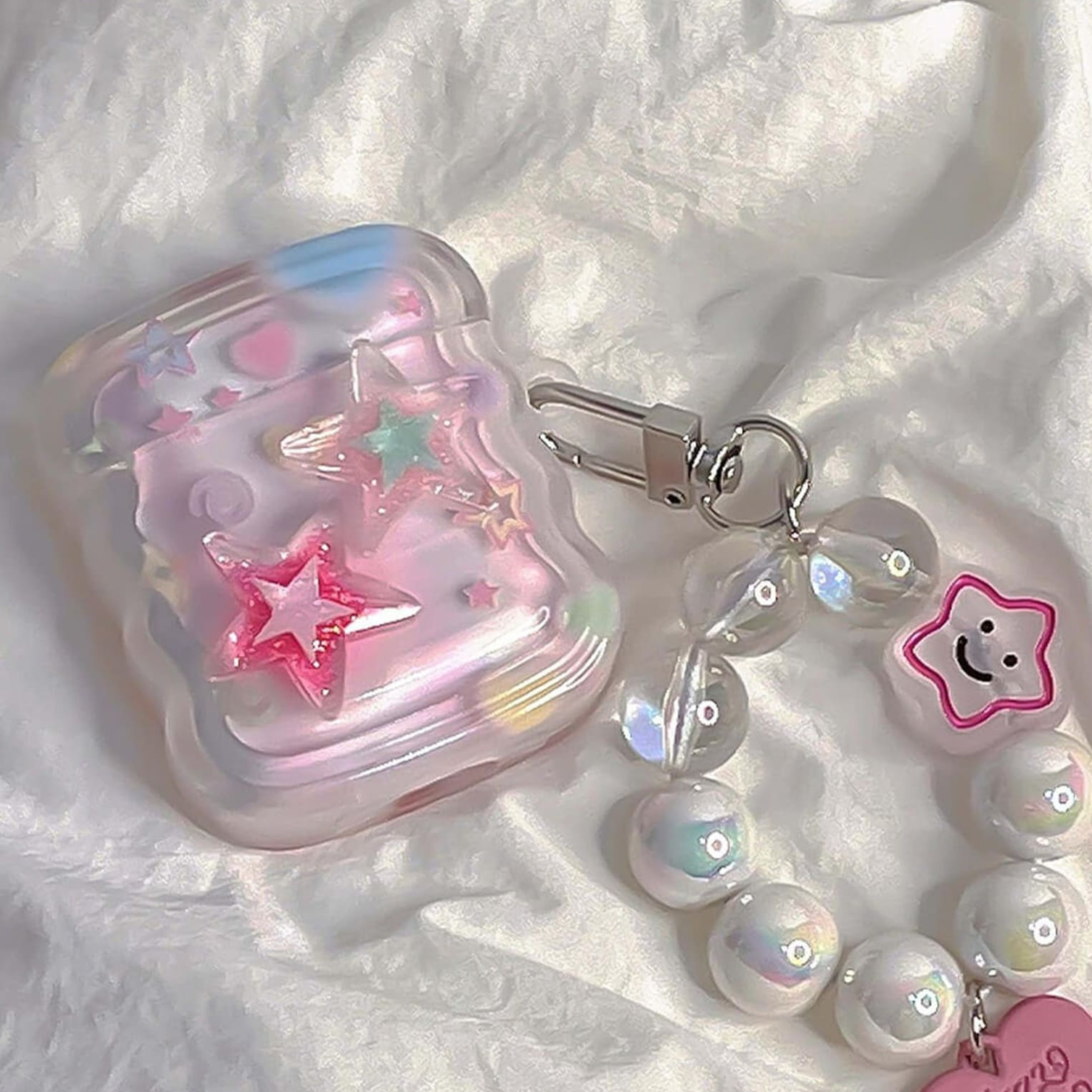 Stars Wavy AirPods Case with Cute Keyring | OFPod07