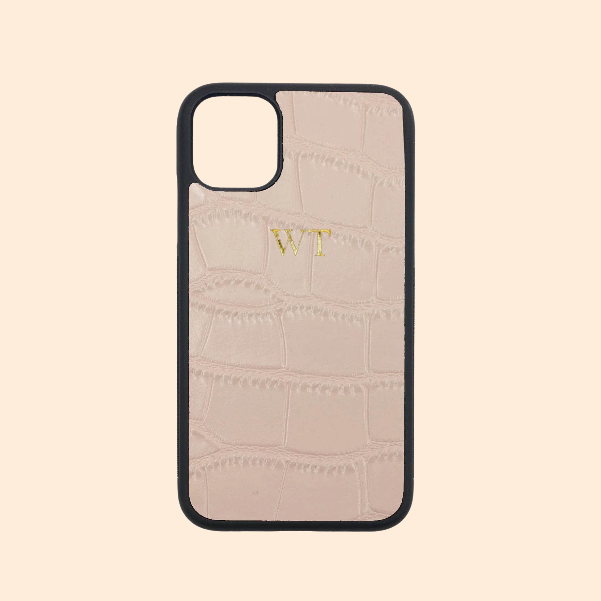 Personalized Black Croc Leather Phone Case | OFCase85