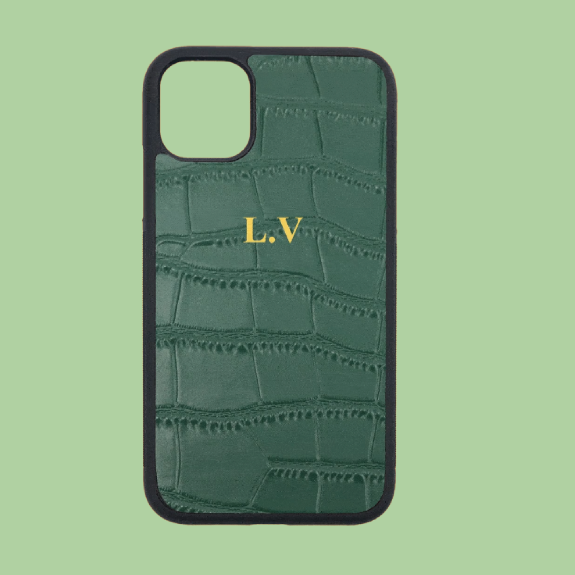 Personalized Black Croc Leather Phone Case | OFCase85
