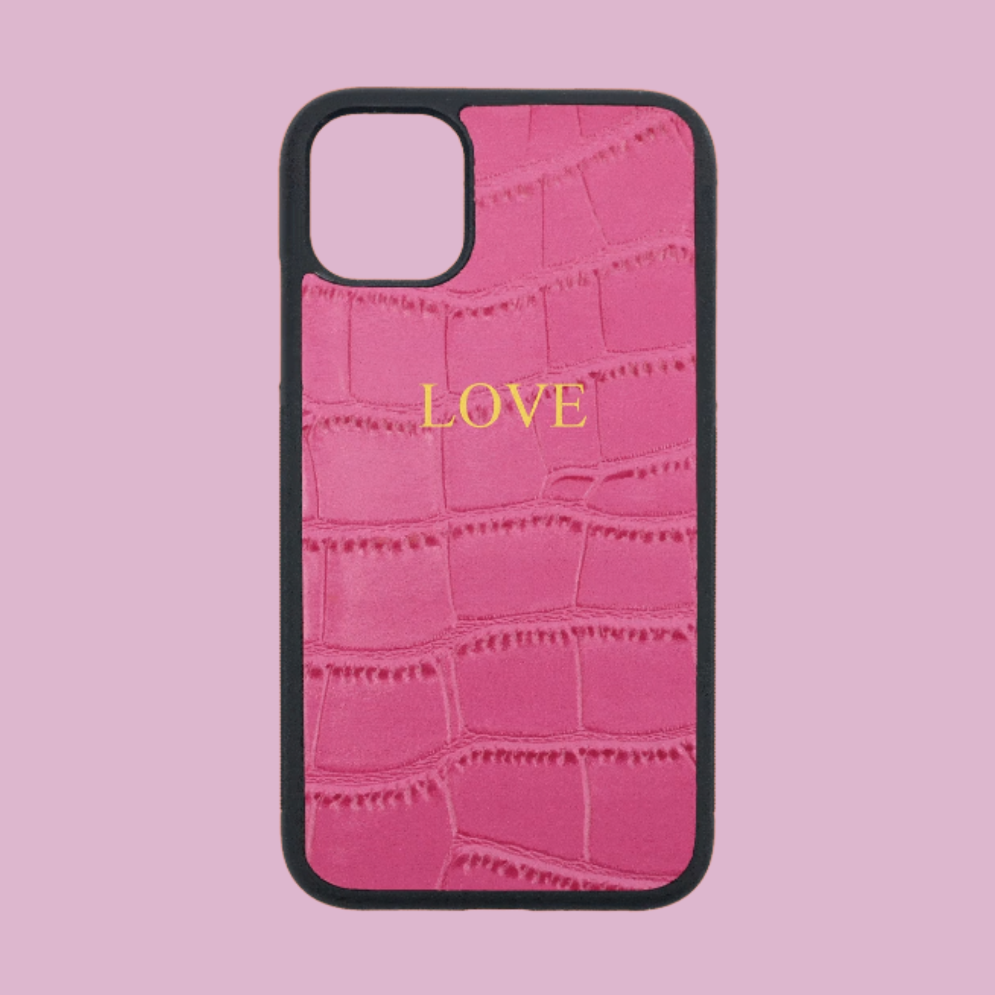 Personalized Black Croc Leather Phone Case | OFCase85