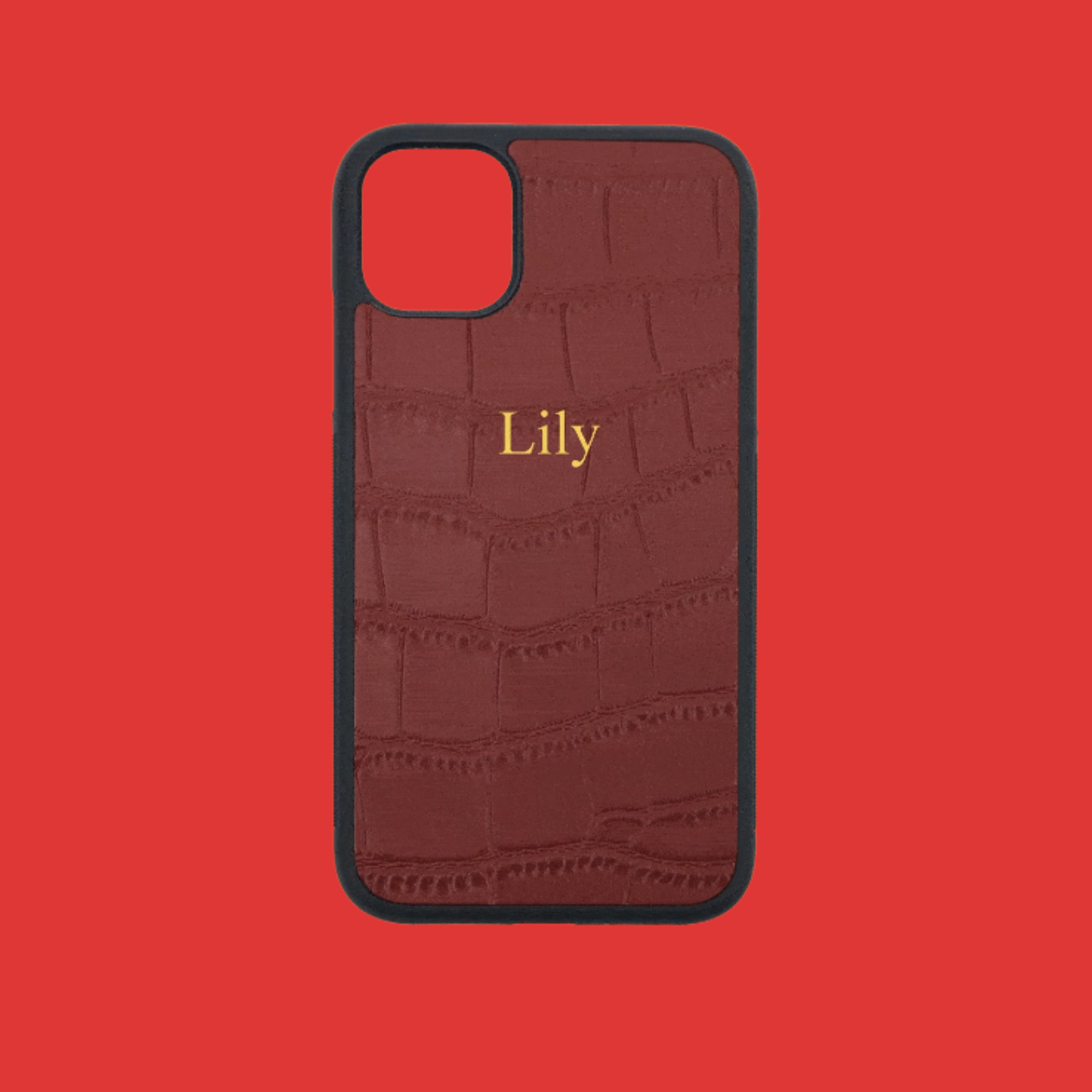 Personalized Black Croc Leather Phone Case | OFCase85