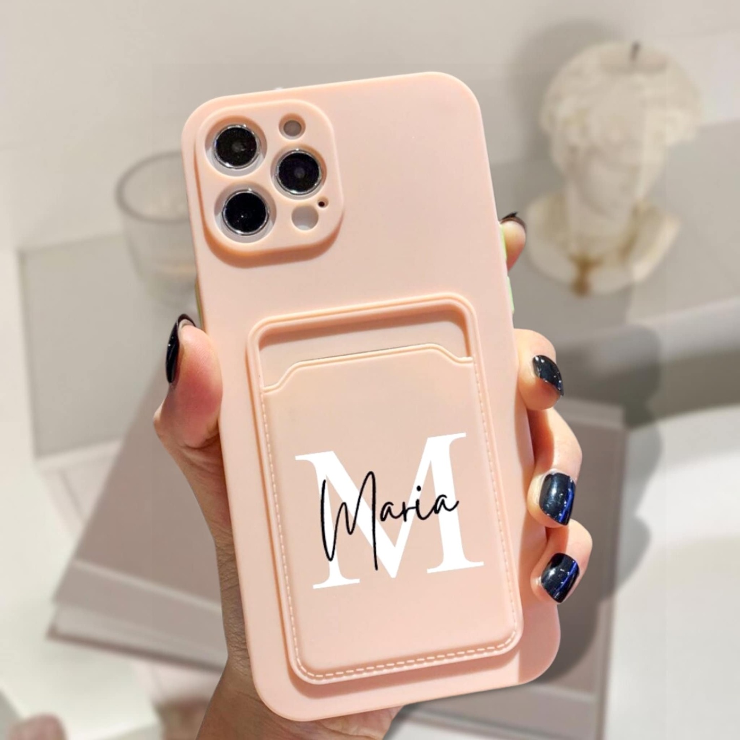 Personalized Pastel Liquid Silicone Phone Case with Card Holder | OFCase83