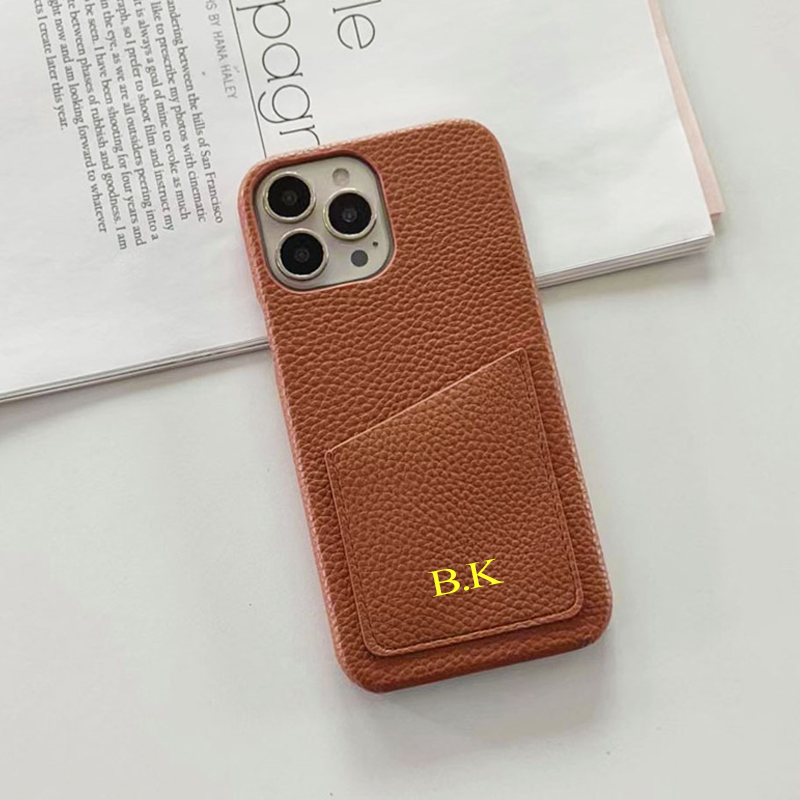 Personalised Monogram Initials Luxury Leather Phone Case with Card Pocket | OFCase088