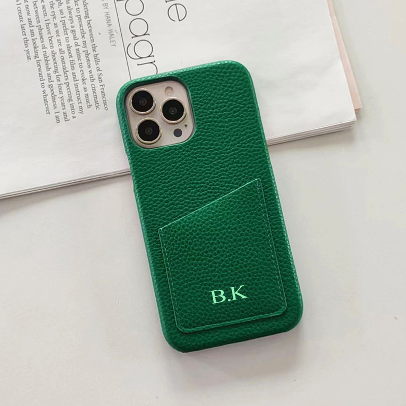 Personalised Monogram Initials Luxury Leather Phone Case with Card Pocket | OFCase088