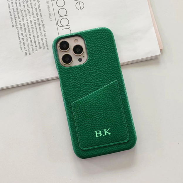 Personalised Monogram Initials Luxury Leather Phone Case with Card Pocket | OFCase088