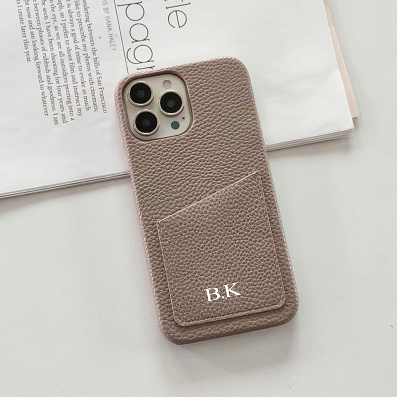 Personalised Monogram Initials Luxury Leather Phone Case with Card Pocket | OFCase088