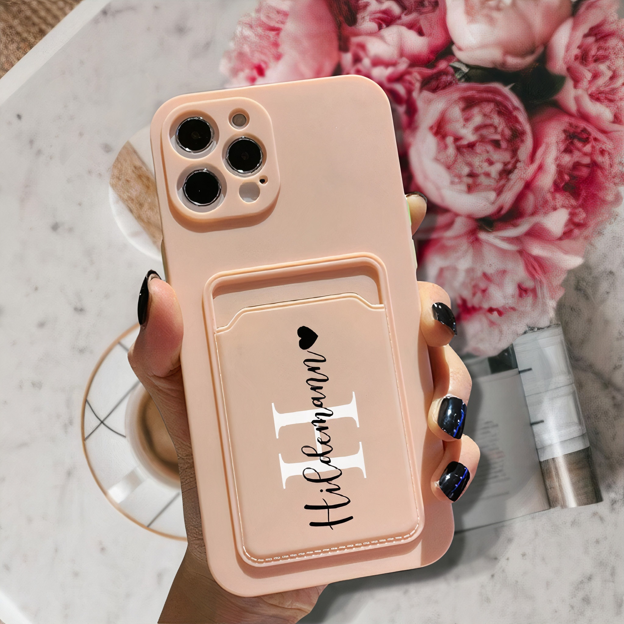 Personalized Pastel Liquid Silicone Phone Case with Card Holder | OFCase83