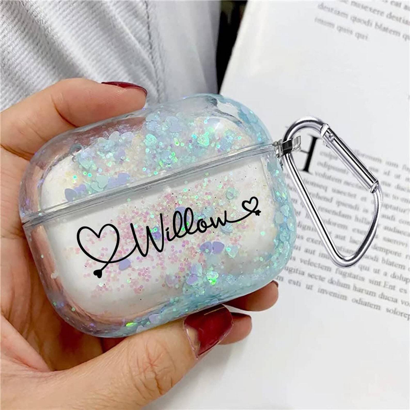 Personalised Glitter AirPod Case with Clip Keychain | OFPod06