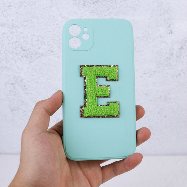 Personalised Phone Cover Case with Chenille Glitter Varsity Initial Patch | OLS001