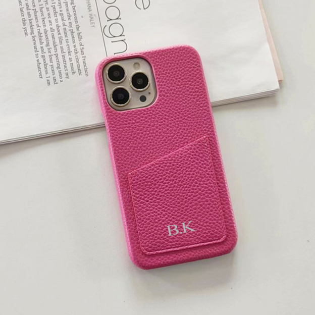 Personalised Monogram Initials Luxury Leather Phone Case with Card Pocket | OFCase088