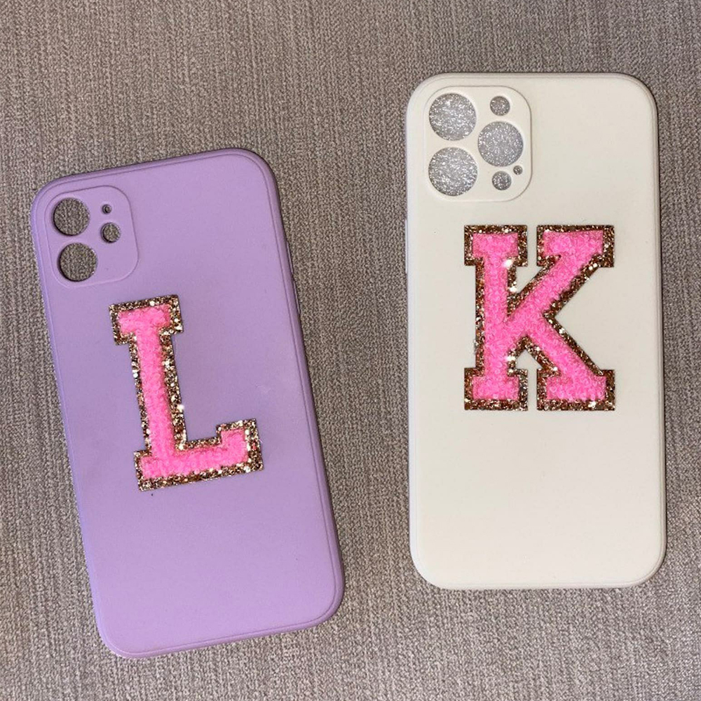 Personalised Phone Cover Case with Chenille Glitter Varsity Initial Patch | OLS001