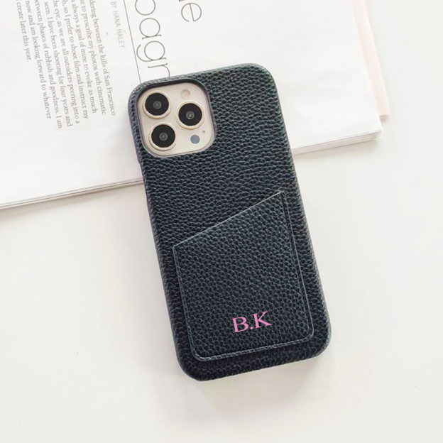 Personalised Monogram Initials Luxury Leather Phone Case with Card Pocket | OFCase088