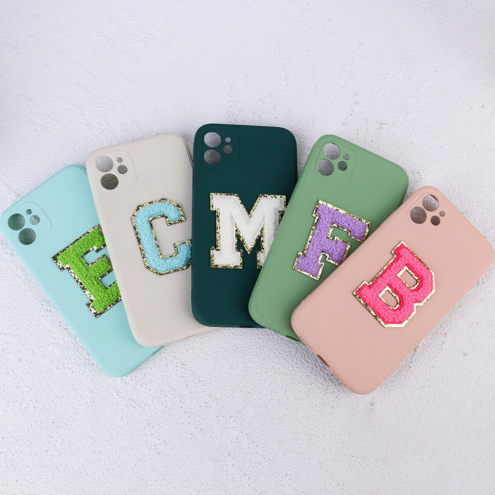 Personalised Phone Cover Case with Chenille Glitter Varsity Initial Patch | OLS001
