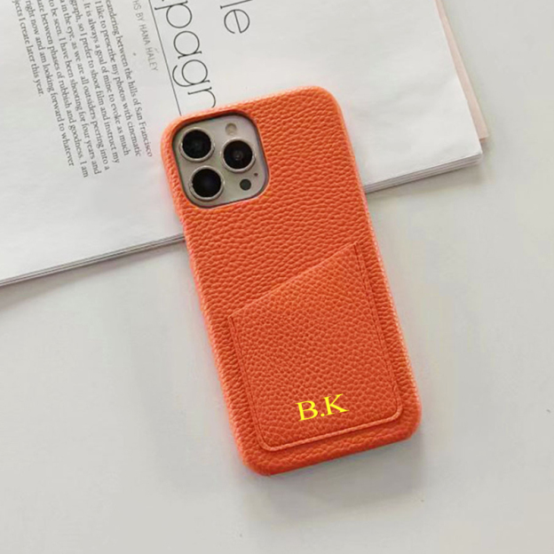 Personalised Monogram Initials Luxury Leather Phone Case with Card Pocket | OFCase088
