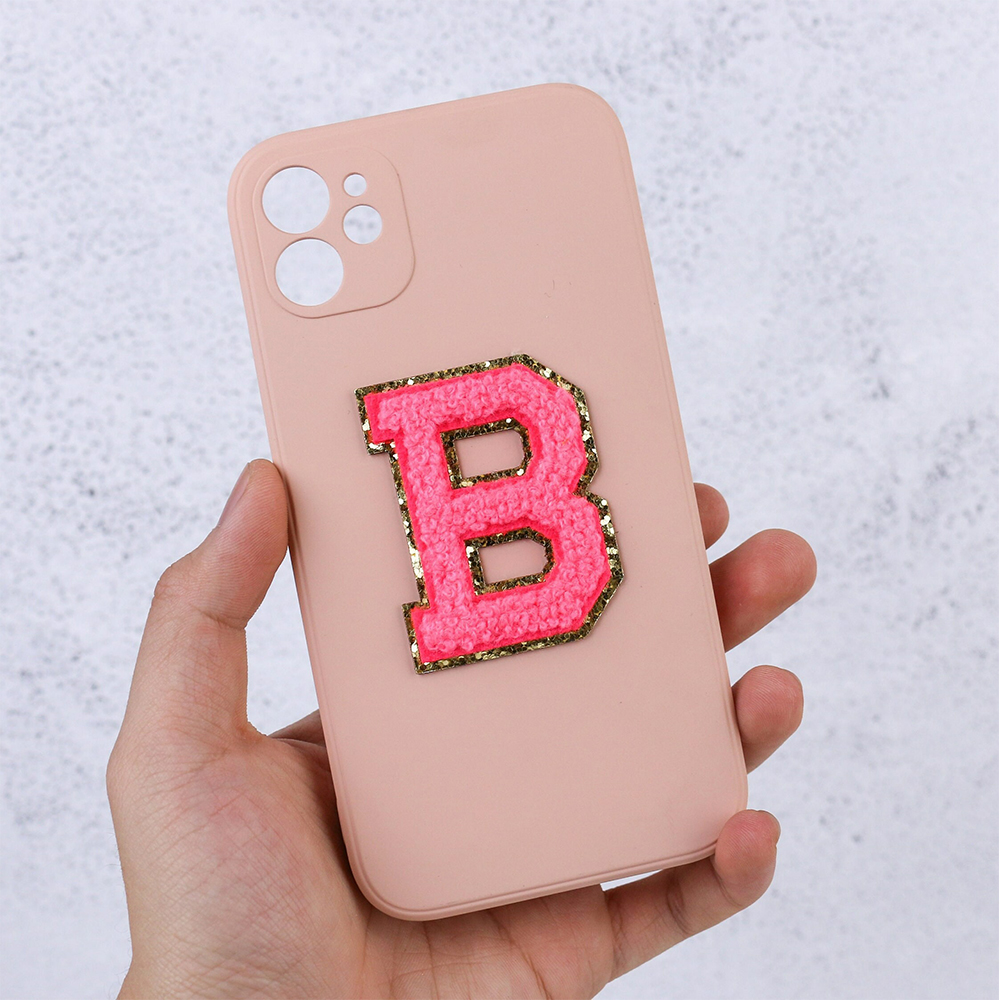 Personalised Phone Cover Case with Chenille Glitter Varsity Initial Patch | OLS001