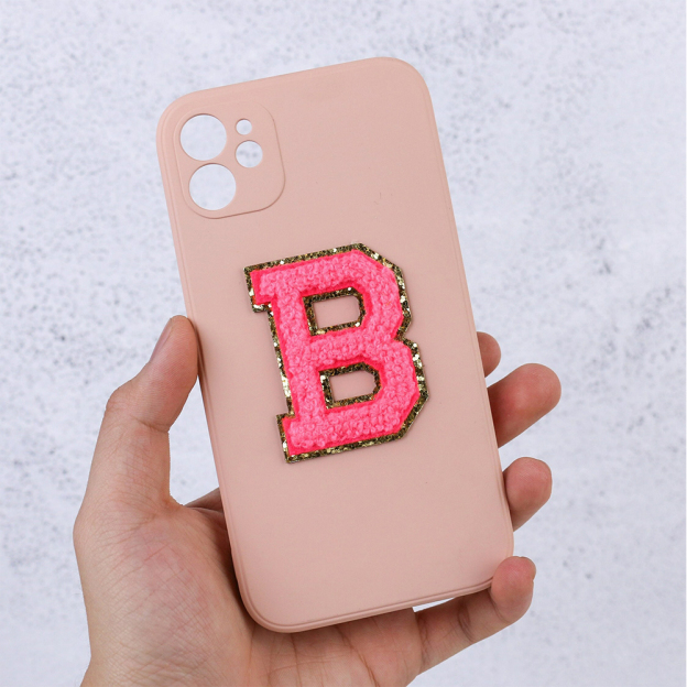 Personalised Phone Cover Case with Chenille Glitter Varsity Initial Patch | OLS001