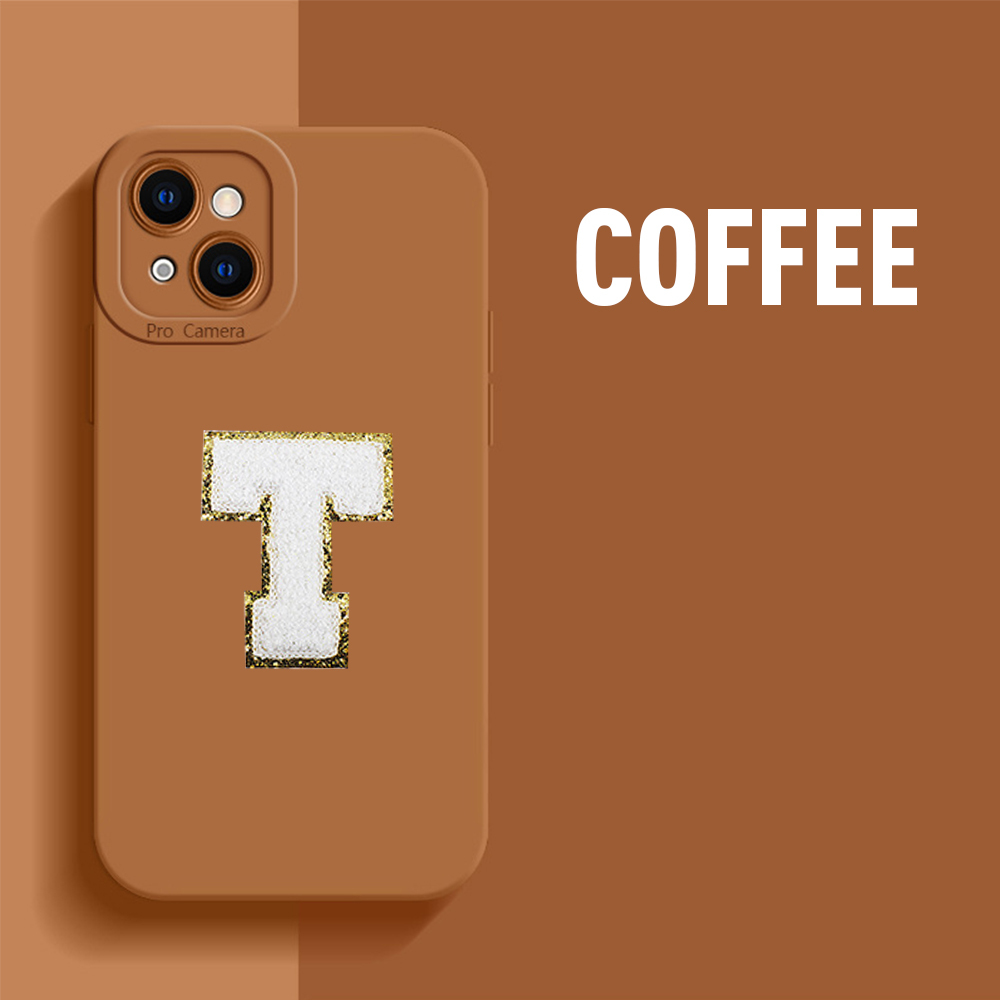 Personalised Phone Cover Case with Chenille Glitter Varsity Initial Patch | OLS001