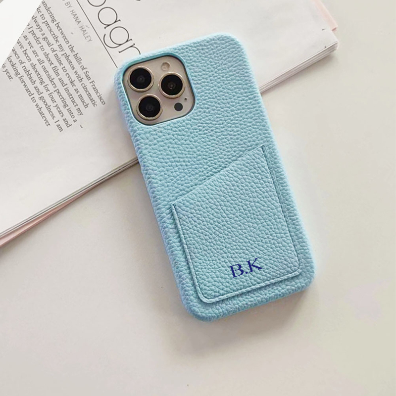 Personalised Monogram Initials Luxury Leather Phone Case with Card Pocket | OFCase088