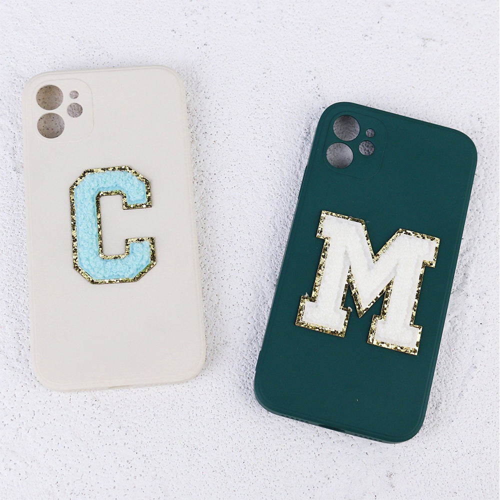 Personalised Phone Cover Case with Chenille Glitter Varsity Initial Patch | OLS001