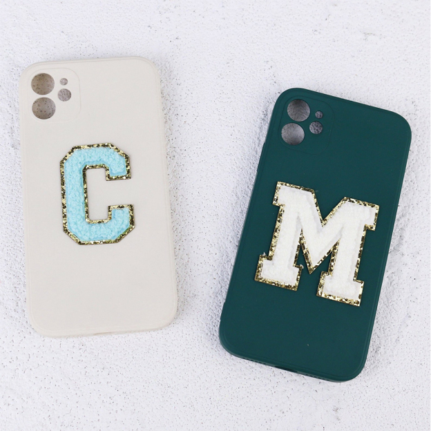 Personalised Phone Cover Case with Chenille Glitter Varsity Initial Patch | OLS001