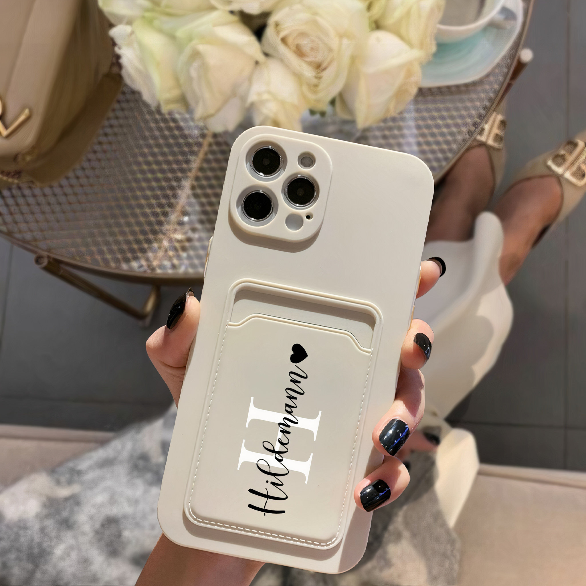 Personalized Pastel Liquid Silicone Phone Case with Card Holder | OFCase83