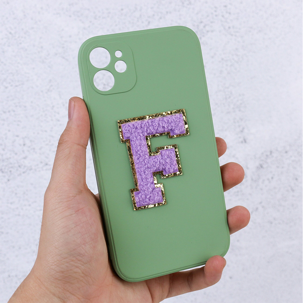 Personalised Phone Cover Case with Chenille Glitter Varsity Initial Patch | OLS001