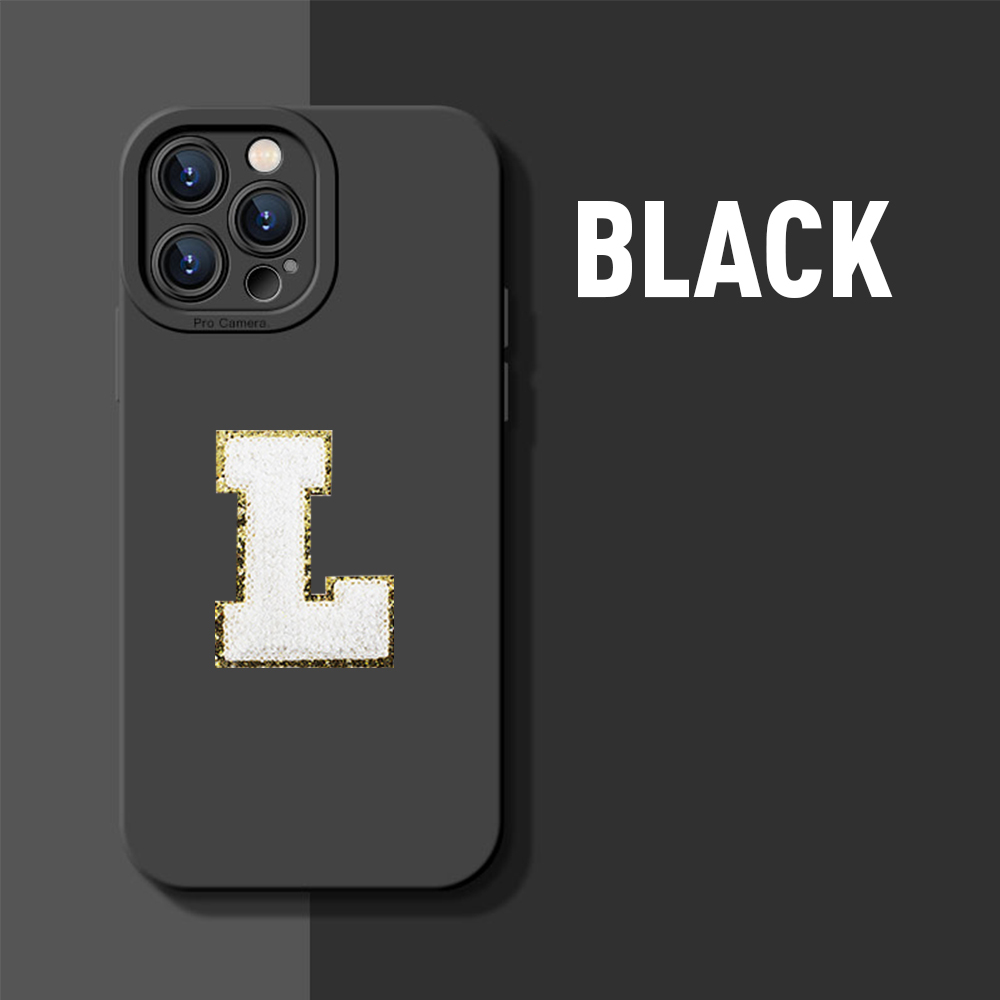 Personalised Phone Cover Case with Chenille Glitter Varsity Initial Patch | OLS001