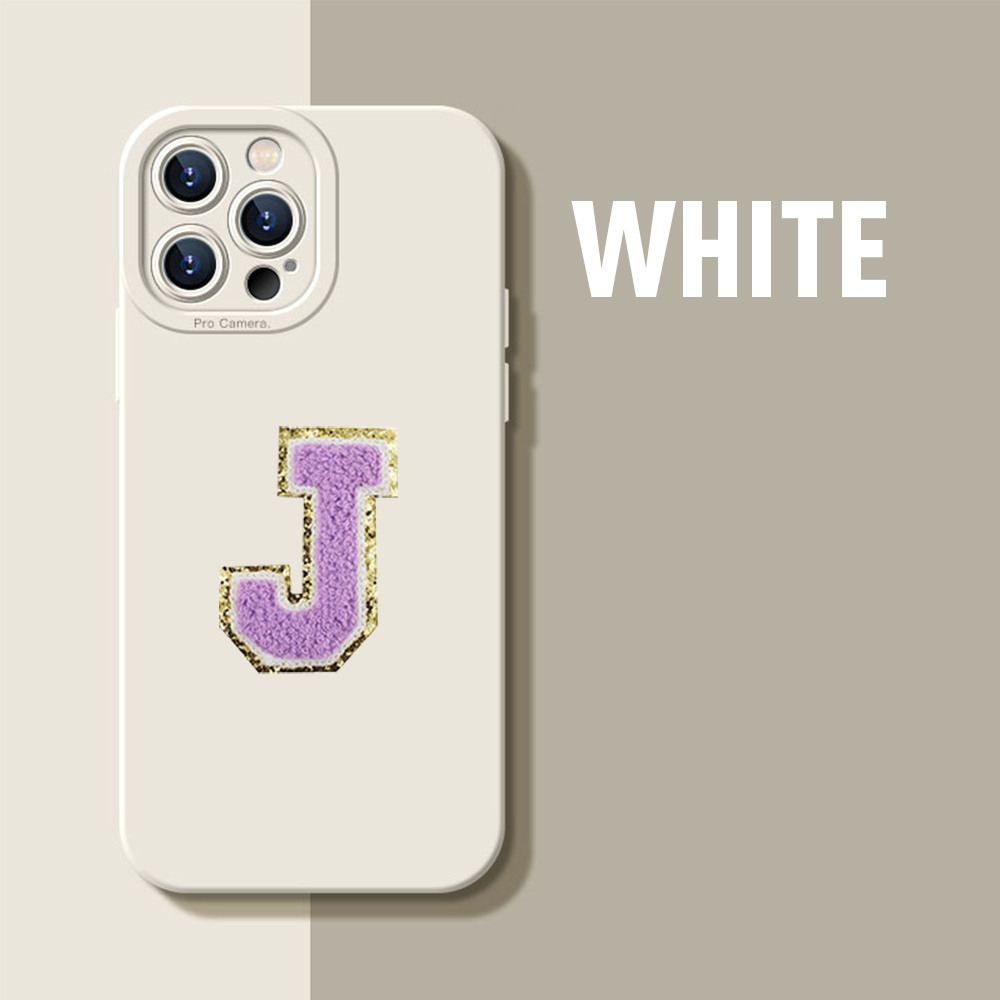 Personalised Phone Cover Case with Chenille Glitter Varsity Initial Patch | OLS001