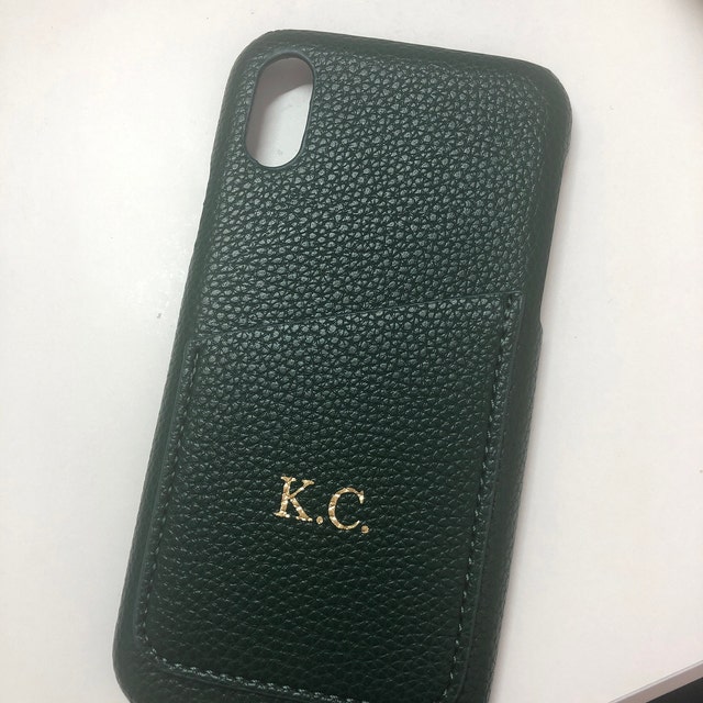 Personalised Monogram Initials Luxury Leather Phone Case with Card Pocket | OFCase088