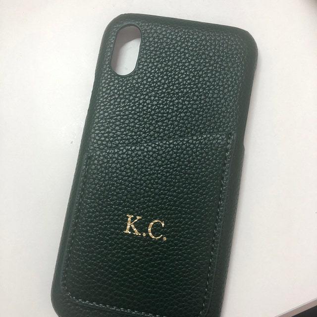 Personalised Monogram Initials Luxury Leather Phone Case with Card Pocket | OFCase088