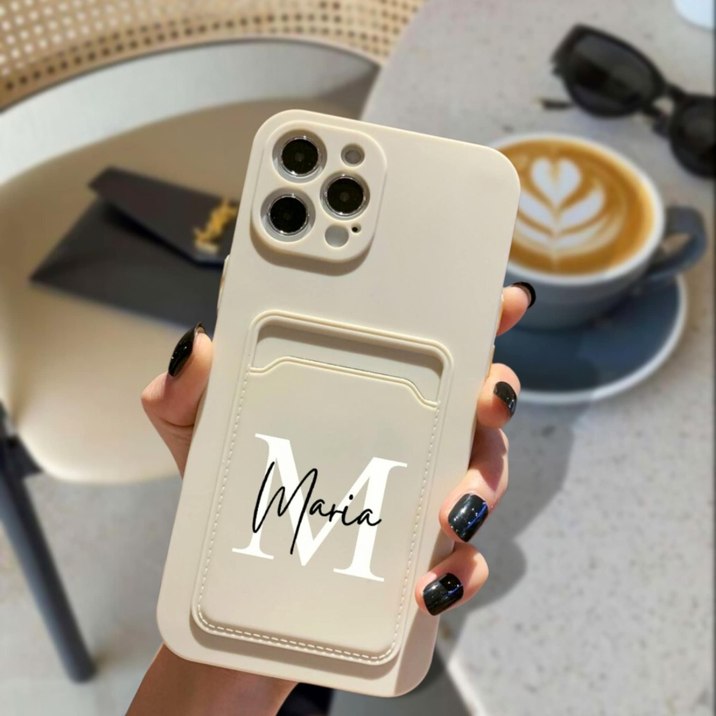 Personalized Pastel Liquid Silicone Phone Case with Card Holder | OFCase83