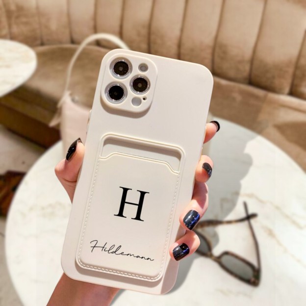 Personalized Pastel Liquid Silicone Phone Case with Card Holder | OFCase83