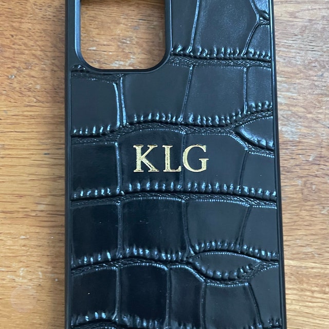 Personalized Black Croc Leather Phone Case | OFCase85