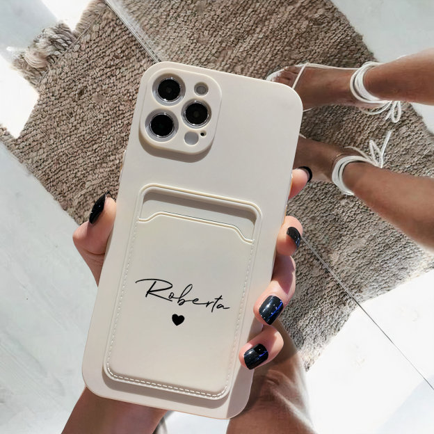 Personalized Pastel Liquid Silicone Phone Case with Card Holder | OFCase83