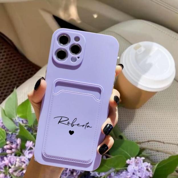 Personalized Pastel Liquid Silicone Phone Case with Card Holder | OFCase83