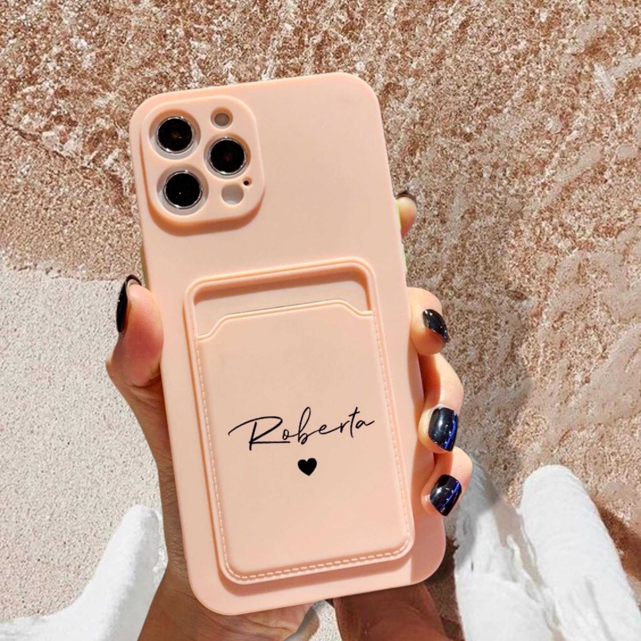 Personalized Pastel Liquid Silicone Phone Case with Card Holder | OFCase83