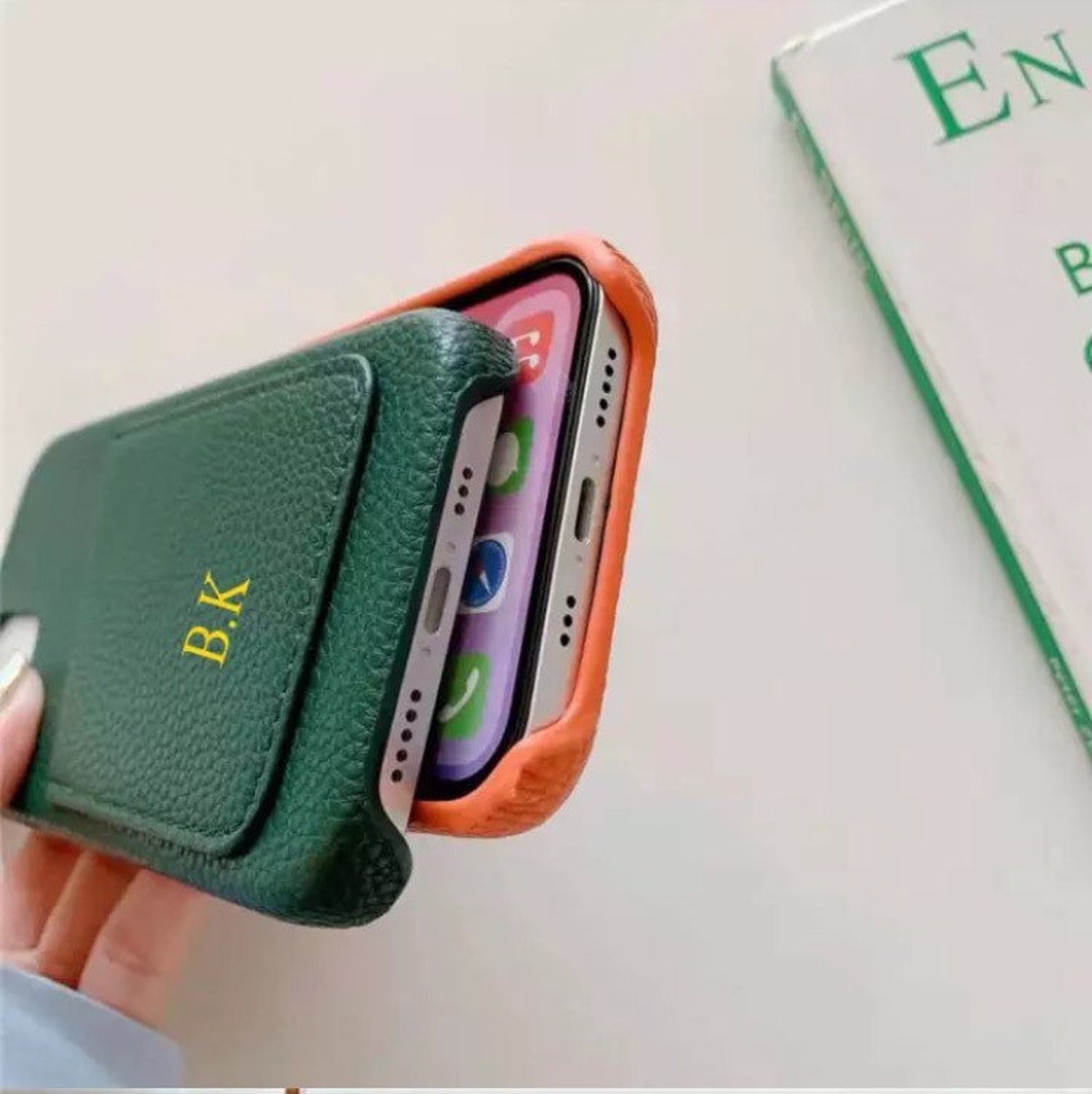 Personalised Monogram Initials Luxury Leather Phone Case with Card Pocket | OFCase088