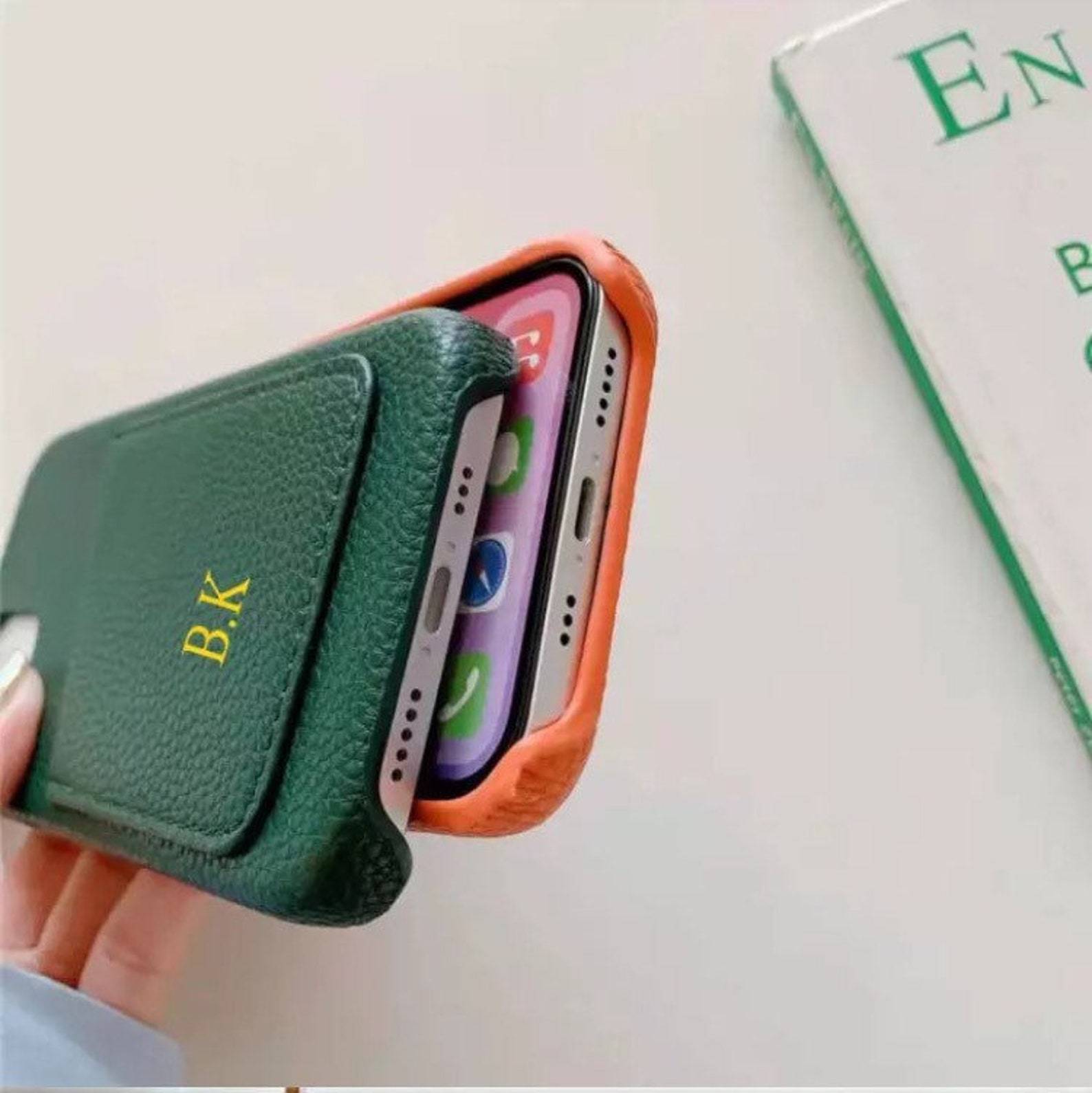 Personalised Monogram Initials Luxury Leather Phone Case with Card Pocket | OFCase088