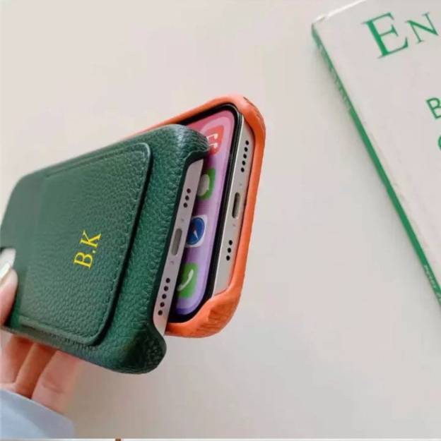 Personalised Monogram Initials Luxury Leather Phone Case with Card Pocket | OFCase088