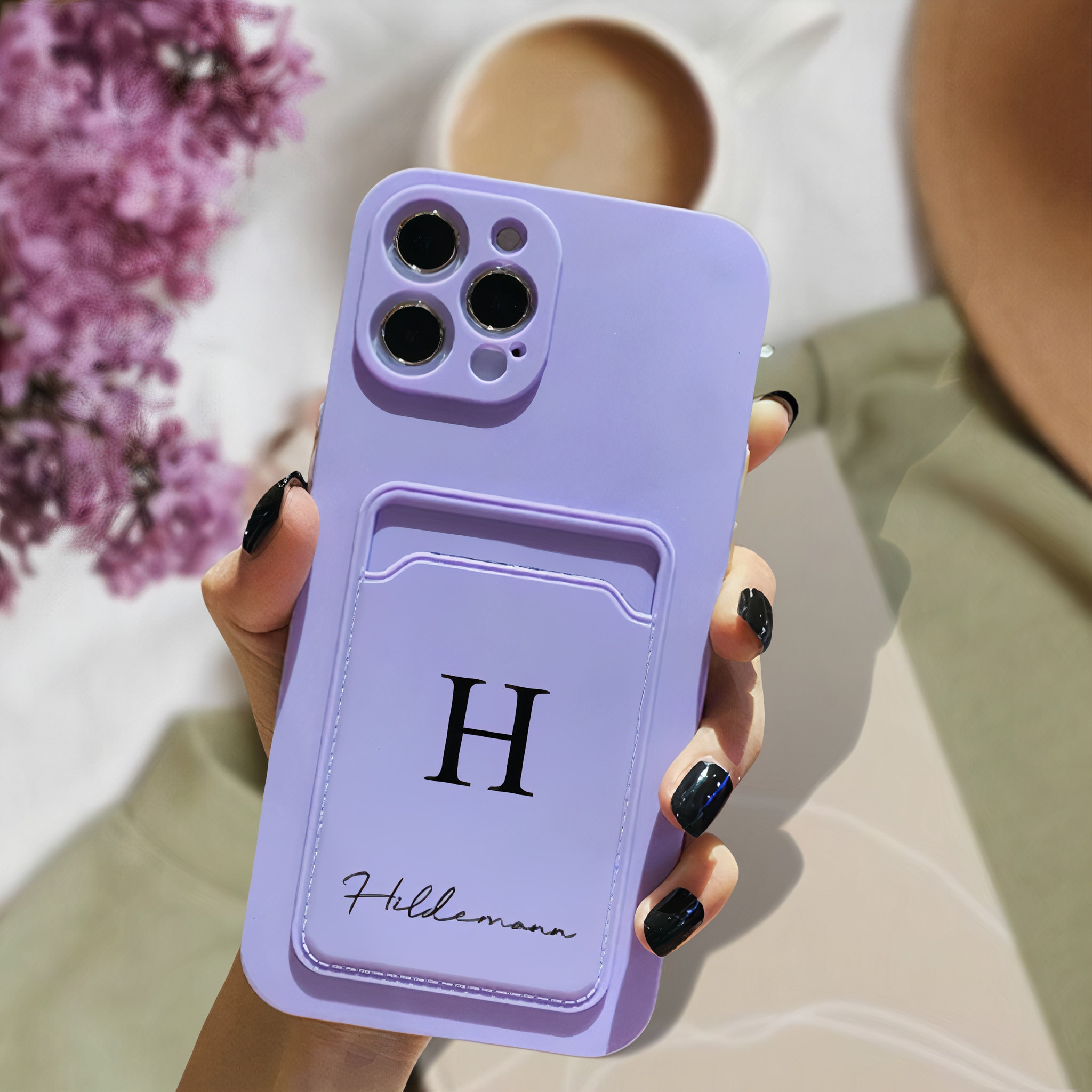 Personalized Pastel Liquid Silicone Phone Case with Card Holder | OFCase83