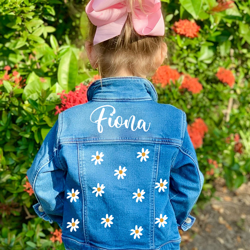 Personalized Kids Flower Denim Jacket| Cloth33