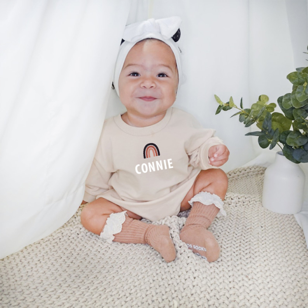 Personalized Baby Name Rainbow Sweatshirt Romper| Cloth34