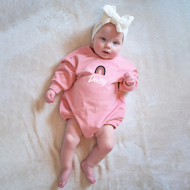 Personalized Baby Name Rainbow Sweatshirt Romper| Cloth34