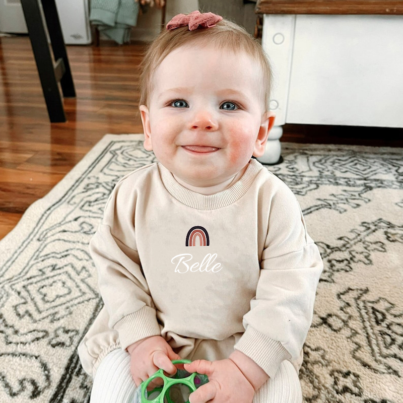 Personalized Baby Name Rainbow Sweatshirt Romper| Cloth34