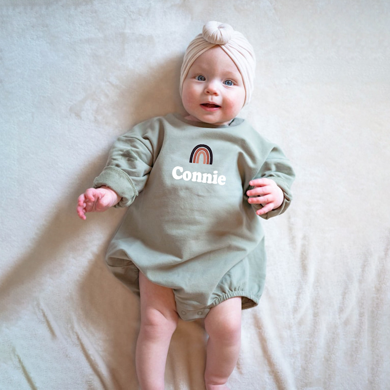 Personalized Baby Name Rainbow Sweatshirt Romper| Cloth34